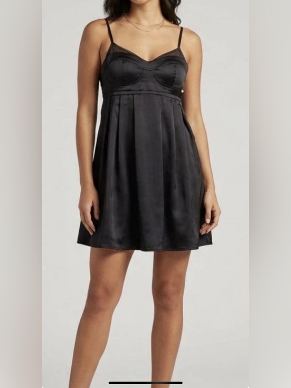 Lucky Brand M Dress Black Satin Bustier Mesh Strap Mini Party Cocktail